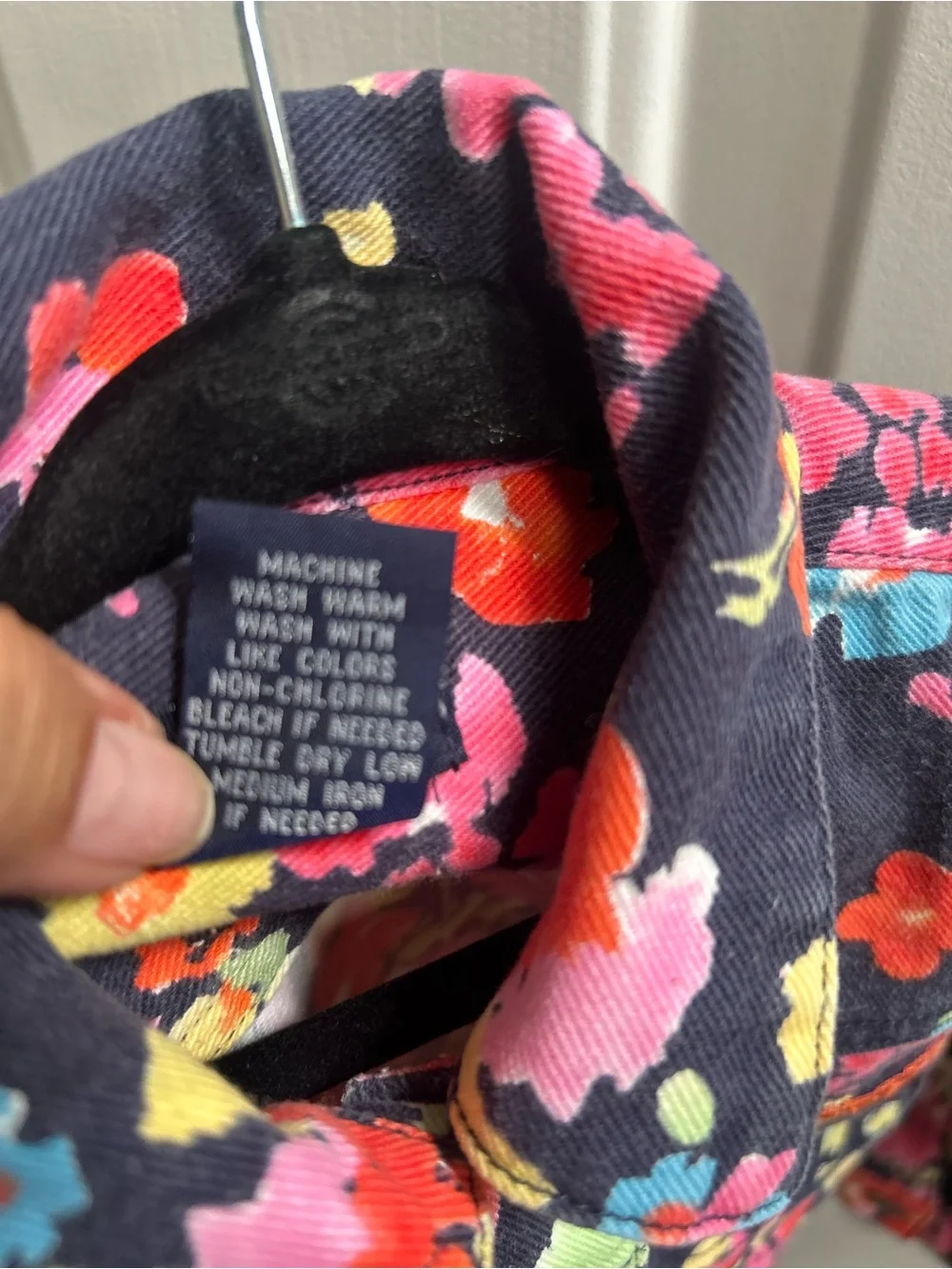Ralph Lauren Black Floral Print Denim Jacket with Bright Blooms Sz 4T